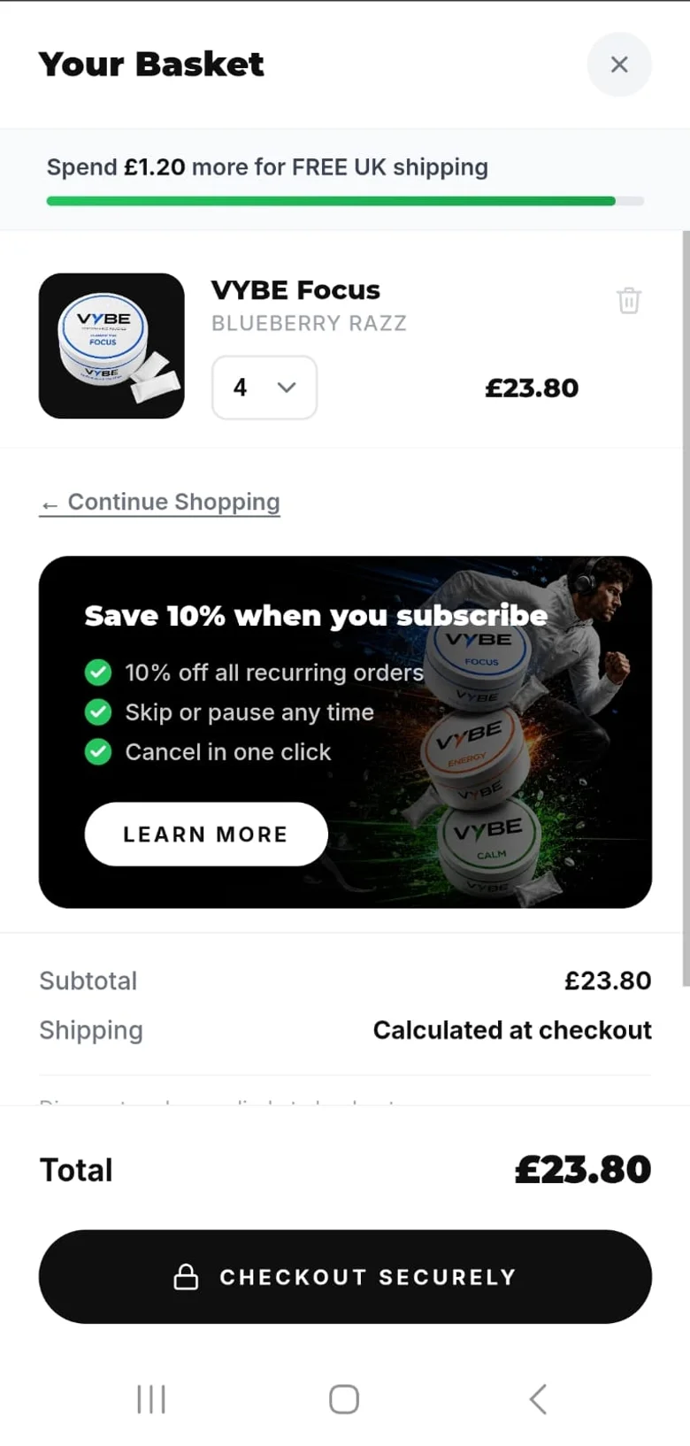 VYBE cart on a phone